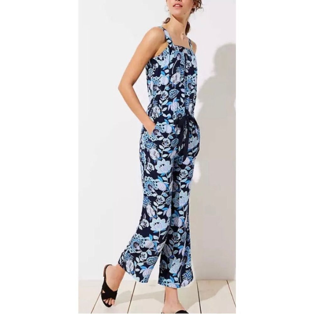 Loft size 00 NWT blue black Floral pants romper Jumpsuit Pineapple one piece